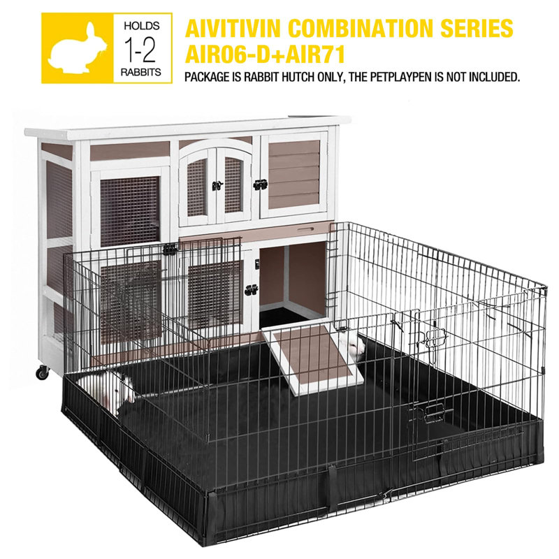 Cage à lapin en bois avec roue, cage à deux couches pour cochons d'Inde pour l'extérieur et l'intérieur, Brun / Blanc