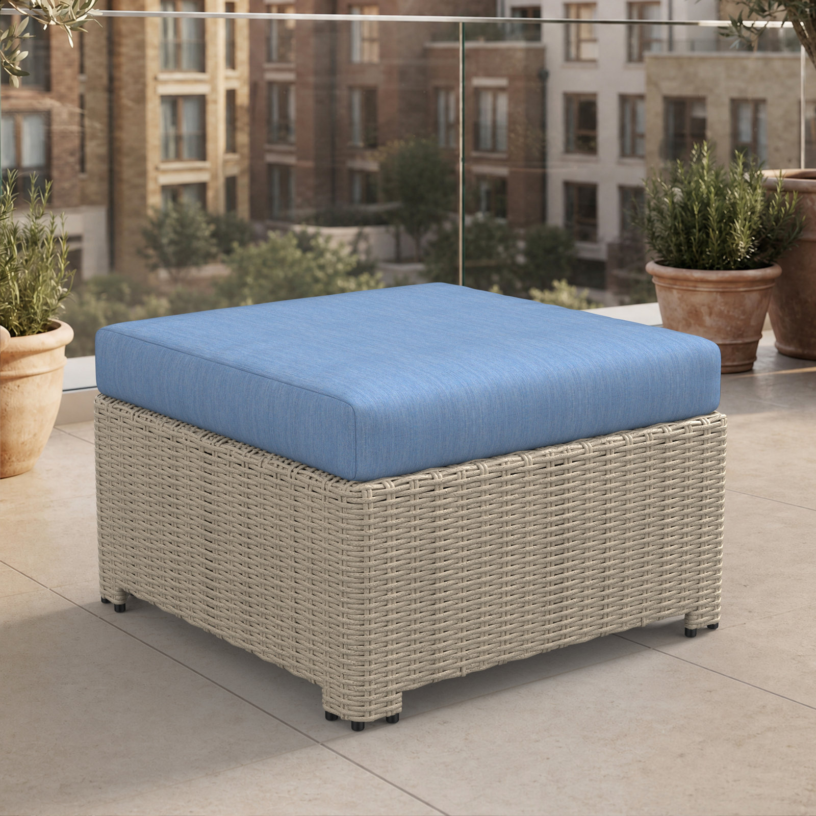 Henri Sunbrella® Patio Ottoman, Sunbrella® Cast Ocean