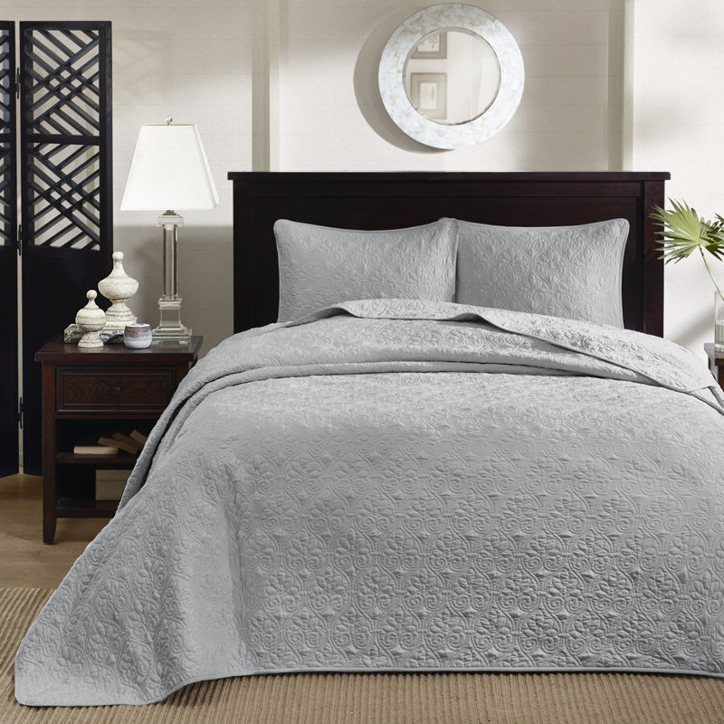 Couvre-lit réversible très grand gris avec bourre en coton stable et durable