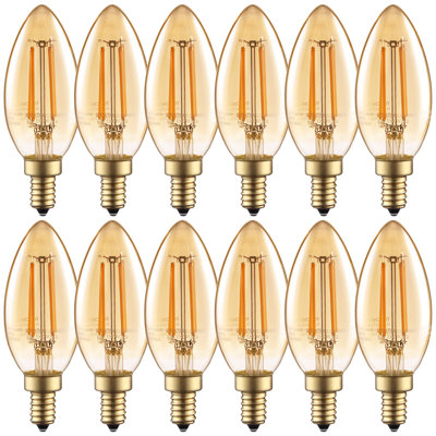 Ampoules DEL C11 de 4,5 W (équivalent 40 W), à filament DEL dimmable, 350 lm, verre ambré 2200 K, pour ventilateurs de plafond, culot E12.
