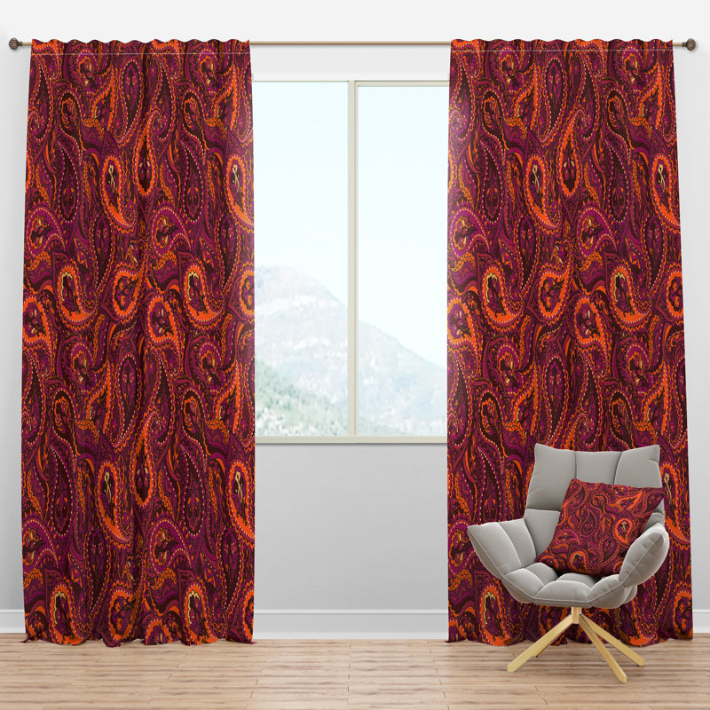 Panneau de rideau simple semi-diaphane avec passe-tringle Indian Paisley, l 52 po x L 63 po