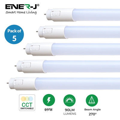 Ener-J 5 Pack T8 LED Tube 60cm 9W CCT Switchable Colour Temperature