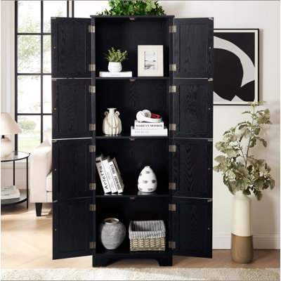 Armoire de rangement haute 72,4 "avec 8 portes et 4 tablettes, bibliothèque, salon, cuisine, salle à manger, armoire de rangement autoportante