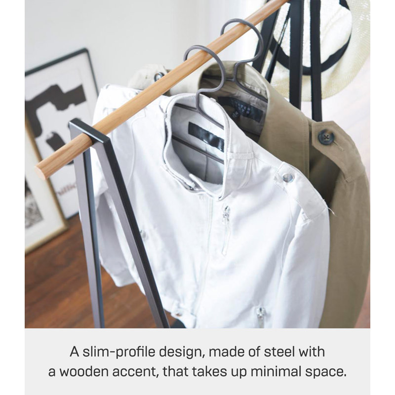 Yamazaki Home Tower Freestanding Coat Hanger Clothes Rack With Shelf, 55" - Steel, Black