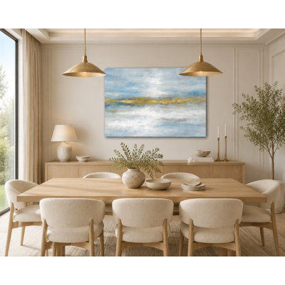 Golden Tide – Abstract Coastal Horizon Blue & Gold Canvas Wall Art