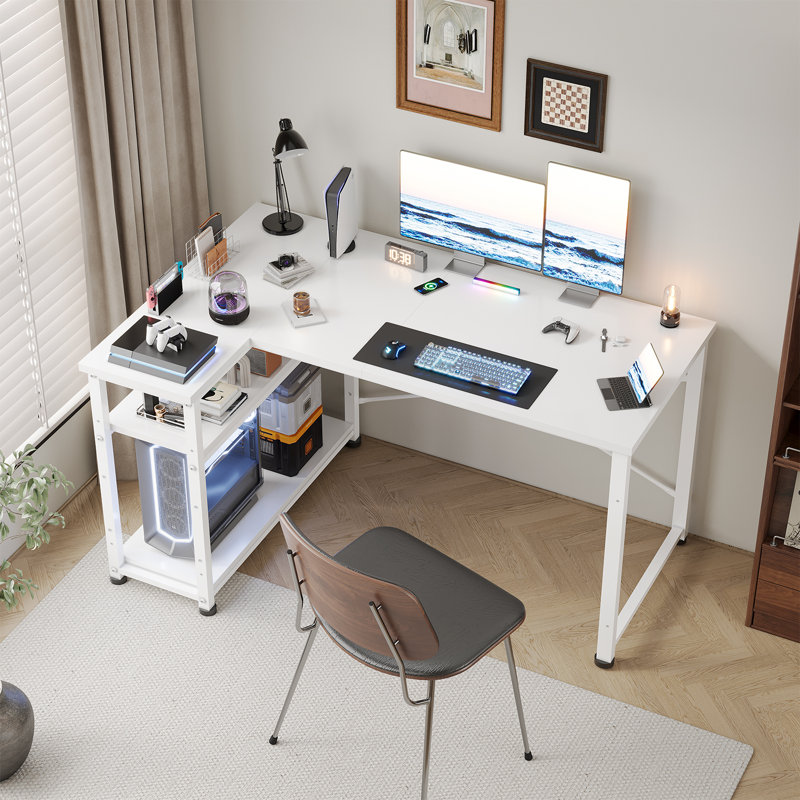 Ambus L Shape Computer Desk, Left Hand, White/White, 110cm W x 80cm D