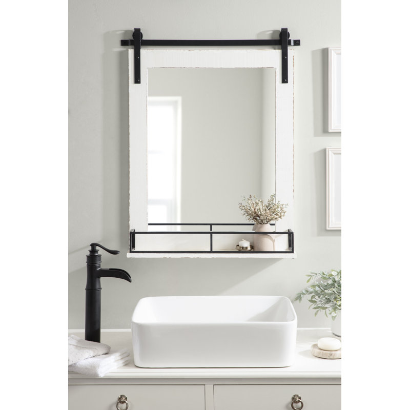 Dayanah Wood Rectangle Mirror with Shelves, White