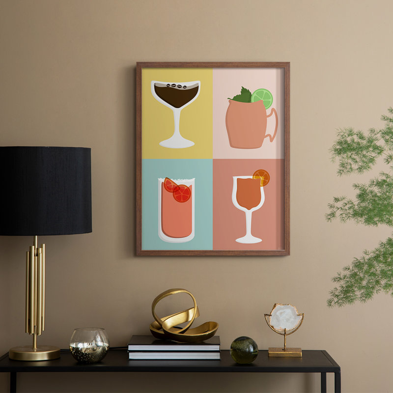 Impression encadrée Colorblock Cocktail II - bois massif, H 21 po x l 17 po, Noyer