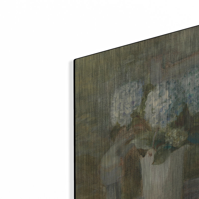 Art mural en métal Winston Porter «Hydrangea Bouquet On Bench» par Danhui Nai, H 24 po x l 16 po