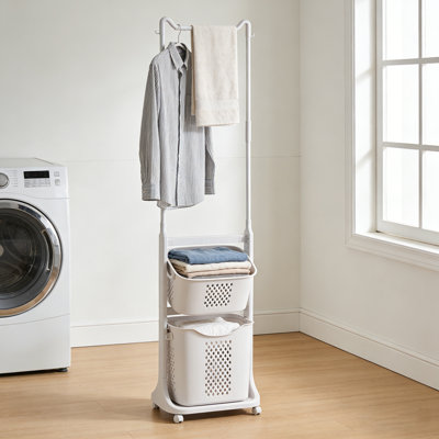 Panier à linge à 2 niveaux avec barre de suspension et paniers amovibles