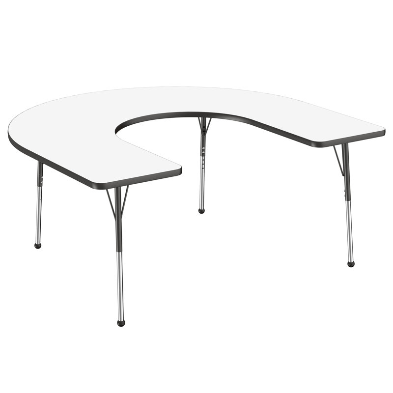 Table d'activité demi-lune effaçable à sec avec pieds réglables - blanc / noir, Tableau blanc / noir, Fers à cheval