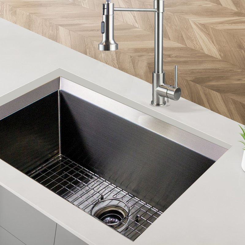 Transolid Studio 33-in x 19-in x 11-in Undermount Stainless Kitchen Sink, SinkPocket, Grid, Strainer, Black