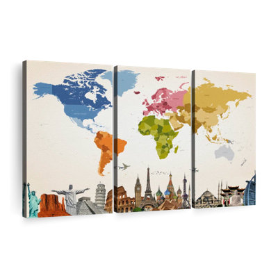 " Vintage Hues World Map " by Vintage Charm Collective 3 - Pieces