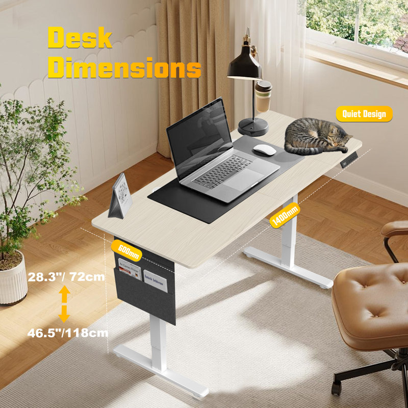 Electric Adjustable Office Desk Gaming for Standing & Sit Height adjustable for Home, 55" W x 23.6" D x H Adjust, Wood/Black