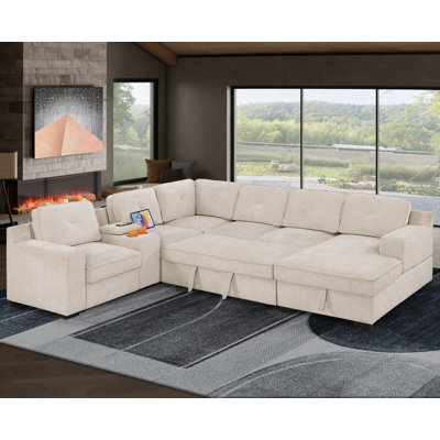 U-Shaped Sectional Sofa Bed Pull Out Sleeper Couch With Storage Chaise