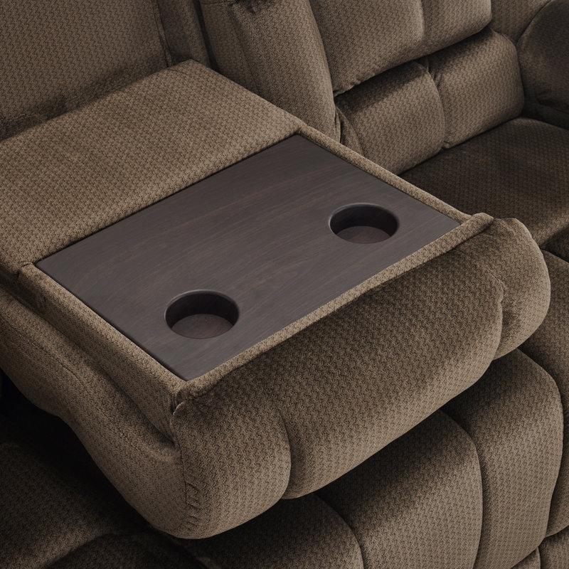 Power Reclining Sofa with Convertible Drop-Down console, Heat and Massage, 3 Seat Recliner Couch, Brown