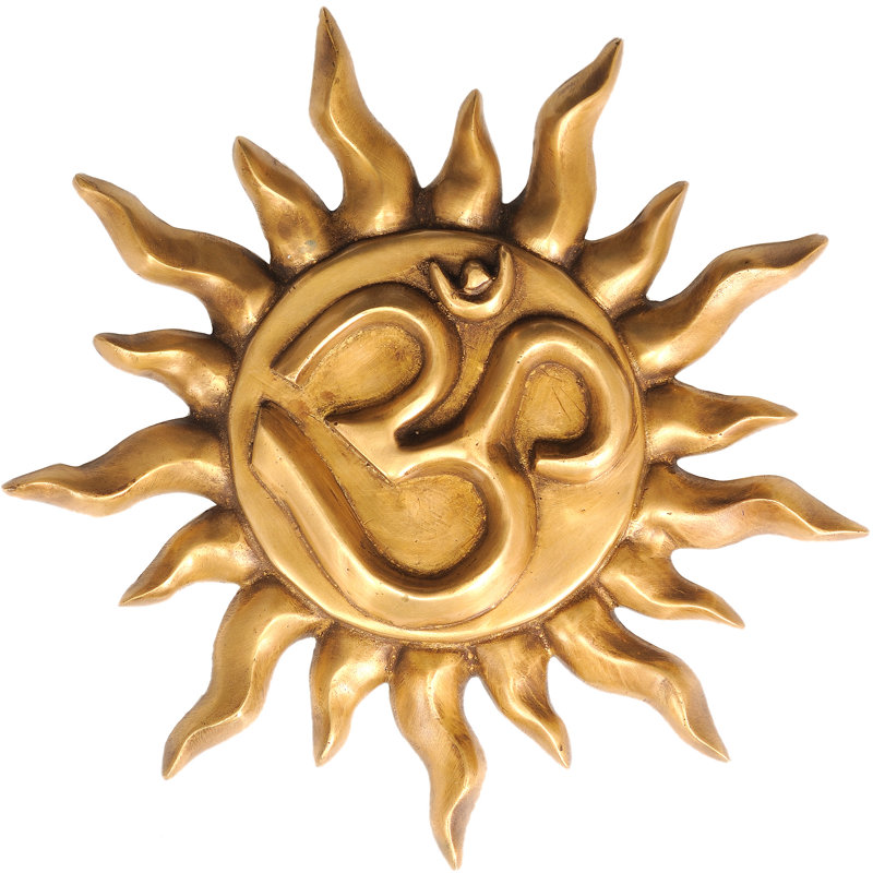 12-Inch Handmade Brass Om Sun God Surya Wall Hanging Decor - Traditional Hindu Spiritual Metal Wall Art for Living Room, Meditation Space, Vastu Home Decoration