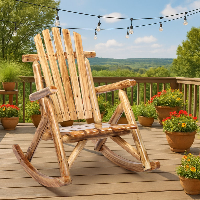 Chaise berçante de patio en bois de 38 pouces, Naturel