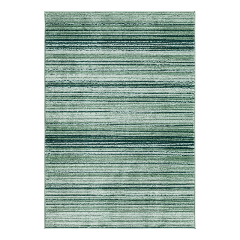 Tapis vert / gris à rayures Osteen, Green, Rectangle 7 pi 3 po x 10 pi