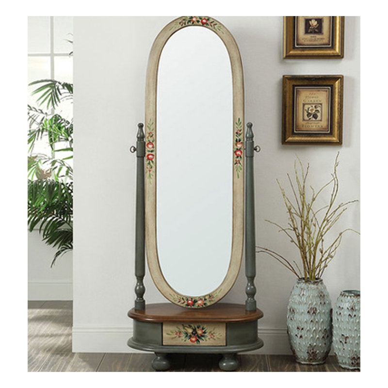 Miroir floral en bois peint avec tiroir de rangement pour l'entrée de la chambre à coucher