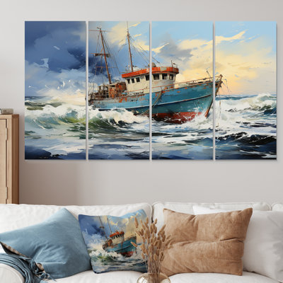 «Nautical Boating Adventure - Bateau côtier», ensemble de 4 pièces d'art mural
