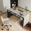 Bureau rectangulaire à 3 tiroirs en bois manufacturé beige et blanc de 62,99 po-109790527