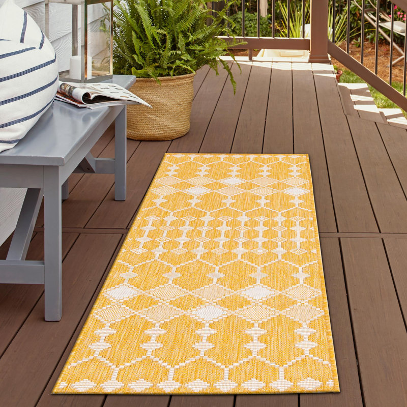 Tapis intérieur / extérieur jaune Artressia, Tapis de couloir 2 pi 11 po x 10 pi