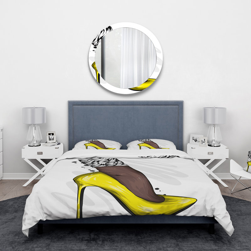 Yellow/Black Microfiber Duvet Cover Set, Queen Duvet Cover + 2 Standard Shams