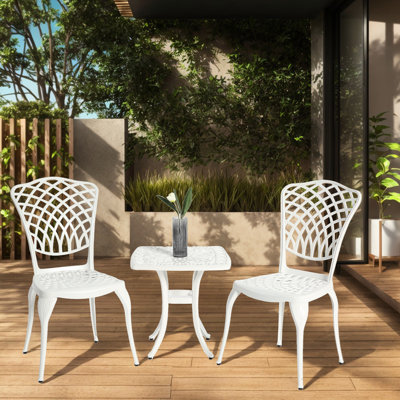3 Piece Outdoor Patio Furniture - Cast Aluminum, Rustproof 2 Chairs & 1 Table In White Classical Style For Patio, Porch Simple Assembly Process Aluminum Backyard, Garden Design, Easy To Assemble