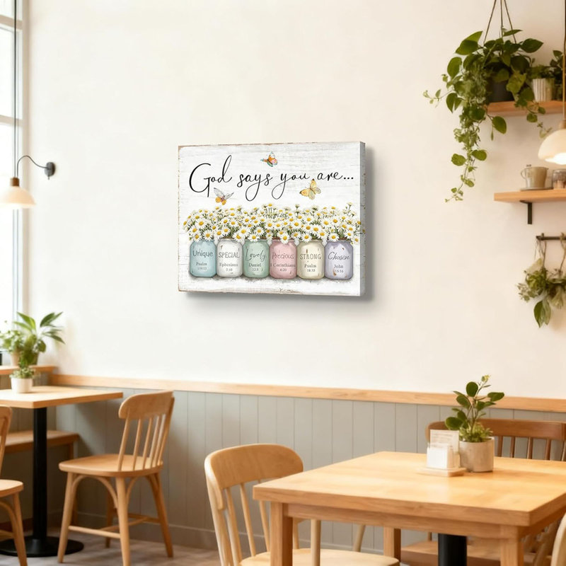Inspirational Bible Verse Wall Art God Says You Are Sayings Wall Decort Christian Gift Quotes Painting Scripture Pictures Print Flowers In Mason Jar Poster For Bedroom(Canvas)