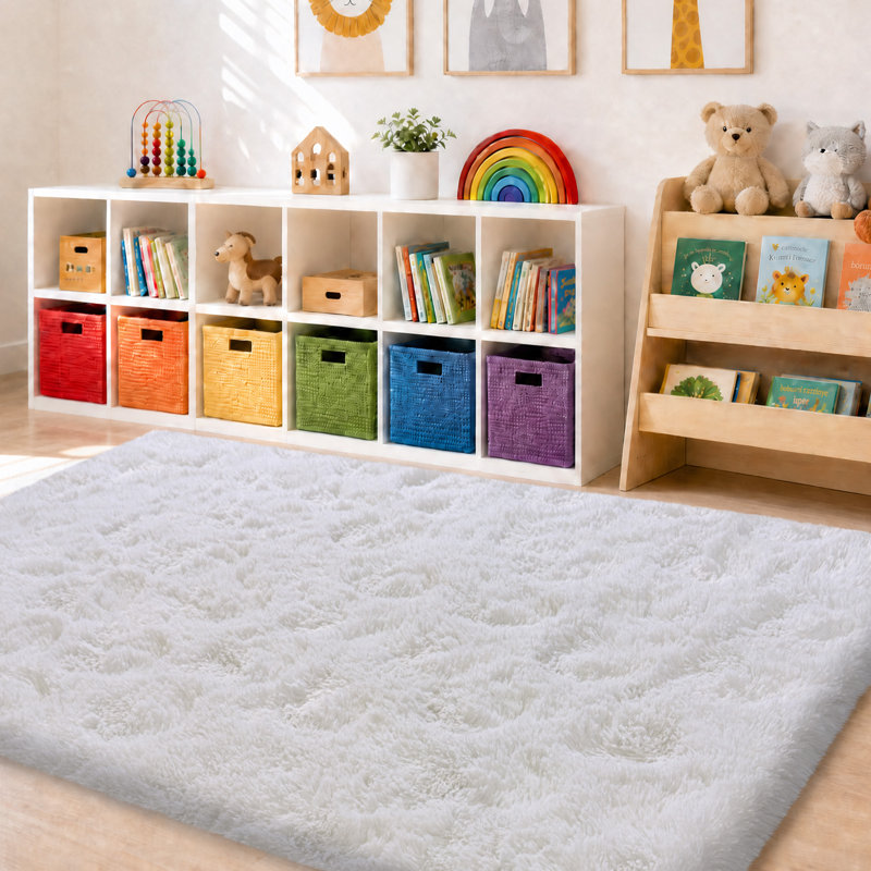Shag Rug Soft Fluffy Cream White Indoor Area Rug for Living Room Bedroom Nursery Kids Room, Rectangle 5' x 7', Cream White