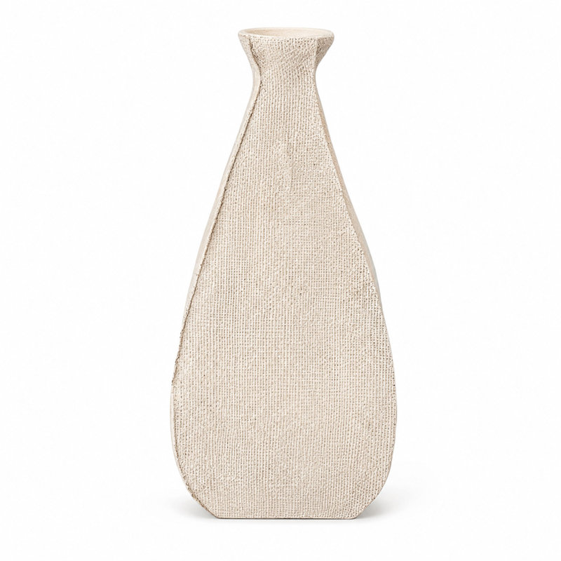 Uncharted Triangle 16" Geometric Textured Polyresin Decorative Table Vase, White