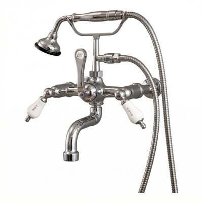 Wall Mount British Telephone Faucet with Porcelain Handles by Strom Living