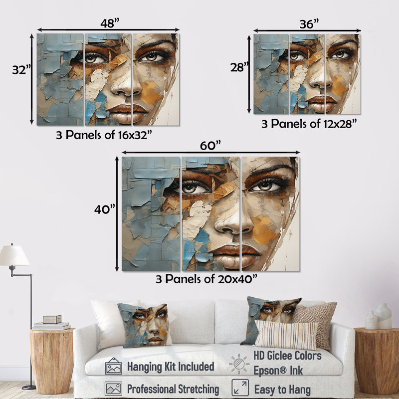 «Paint Collage African Woman I», ensemble de reproduction d'art mural afro-américain, H 40 po x l 60 po