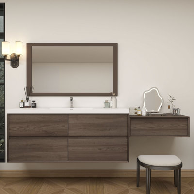 Meuble-lavabo mural 90 po avec chêne en acrylique renforcé Aliki