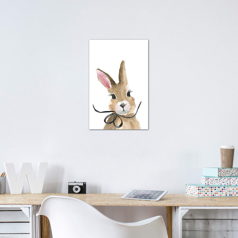 «Bunny with Bow» par Mercedes Lopez Charro - impression d'art graphique, Toile tendue, H 12 po x l 8 po x P 0,75 po