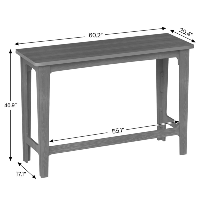 Cedartown Bar Height Patio Table 60.2" Rectangle For Patio, Garden, Yard, Balcony, Poolside, Gray