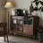 Metal Handle Glass Door Buffet Table