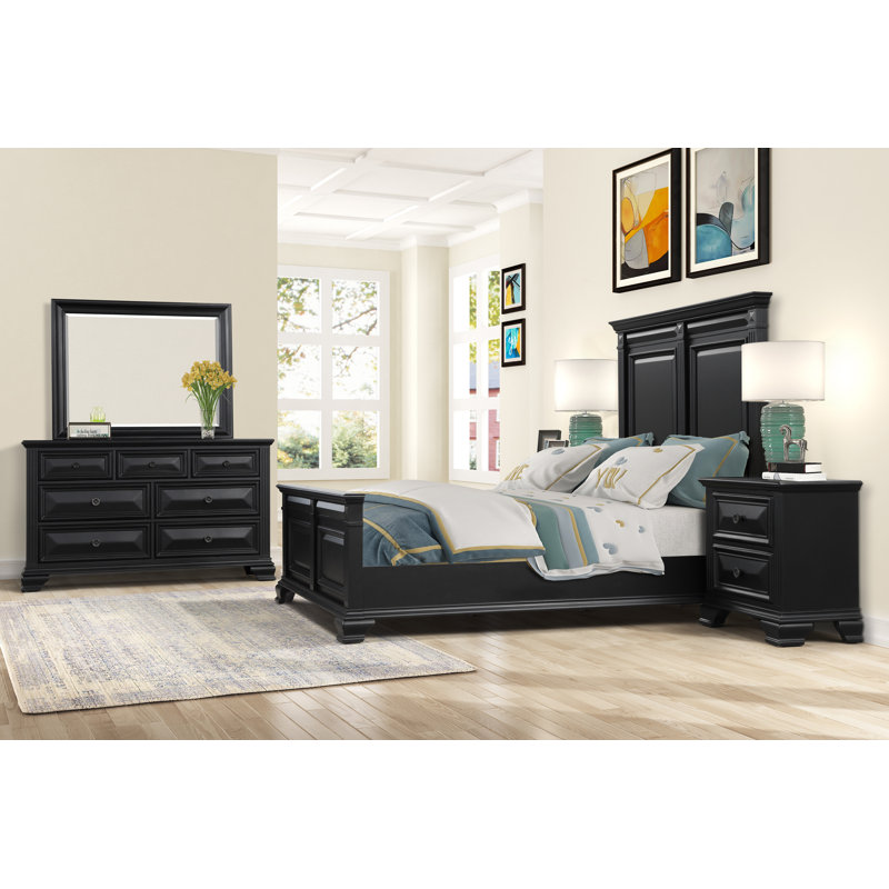Samuelsson Solid Wood Piece Bedroom Set, Queen, Vintage Black
