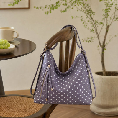 Boîtes de rangement en bois, sac fourre-tout vintage à pois en toile, grande capacité, sac à bandoulière, idéal pour le travail, le magasinage et les voyages (femme).