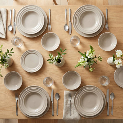 Concentric Ring Subtle Gray 100% Porcelain Dinnerware Set (24-Piece Service for 6)