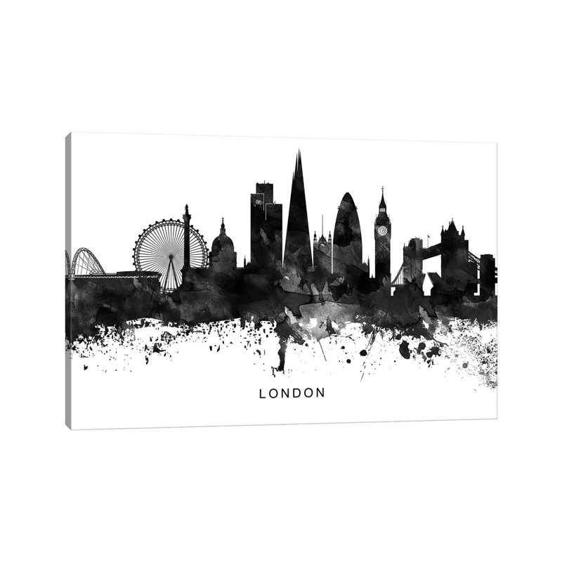 London Skyline Black & White by WallDecorAddict - Wrapped Canvas Print, 20.32 cm H x 30.48 cm W