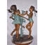 Statue de bronze en cuivre pour filles 3 dansant autour de l'eau pour décor de jardin extérieur, 35 po x 24 po x H 38 po