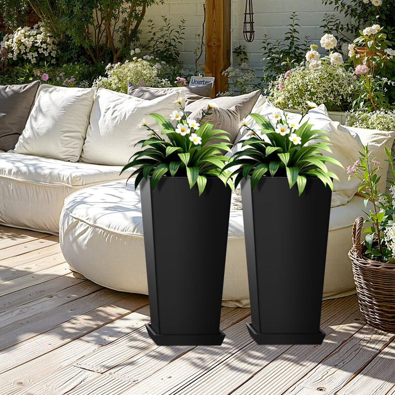 Ensemble de 2 pots de fleurs pour l'extérieur avec trous de drainage | Grands pots à fleurs - parfaits pour les plantes, les fleurs et les herbes