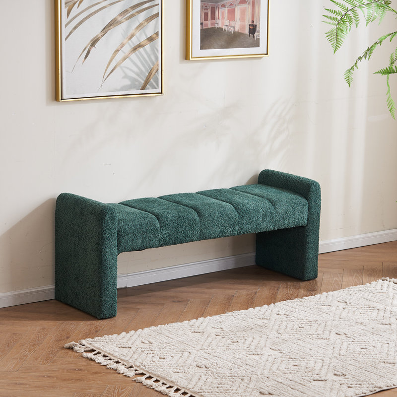 Laytona 54" Boucle Upholstered Bench with Arm and Channel Tufted, Green