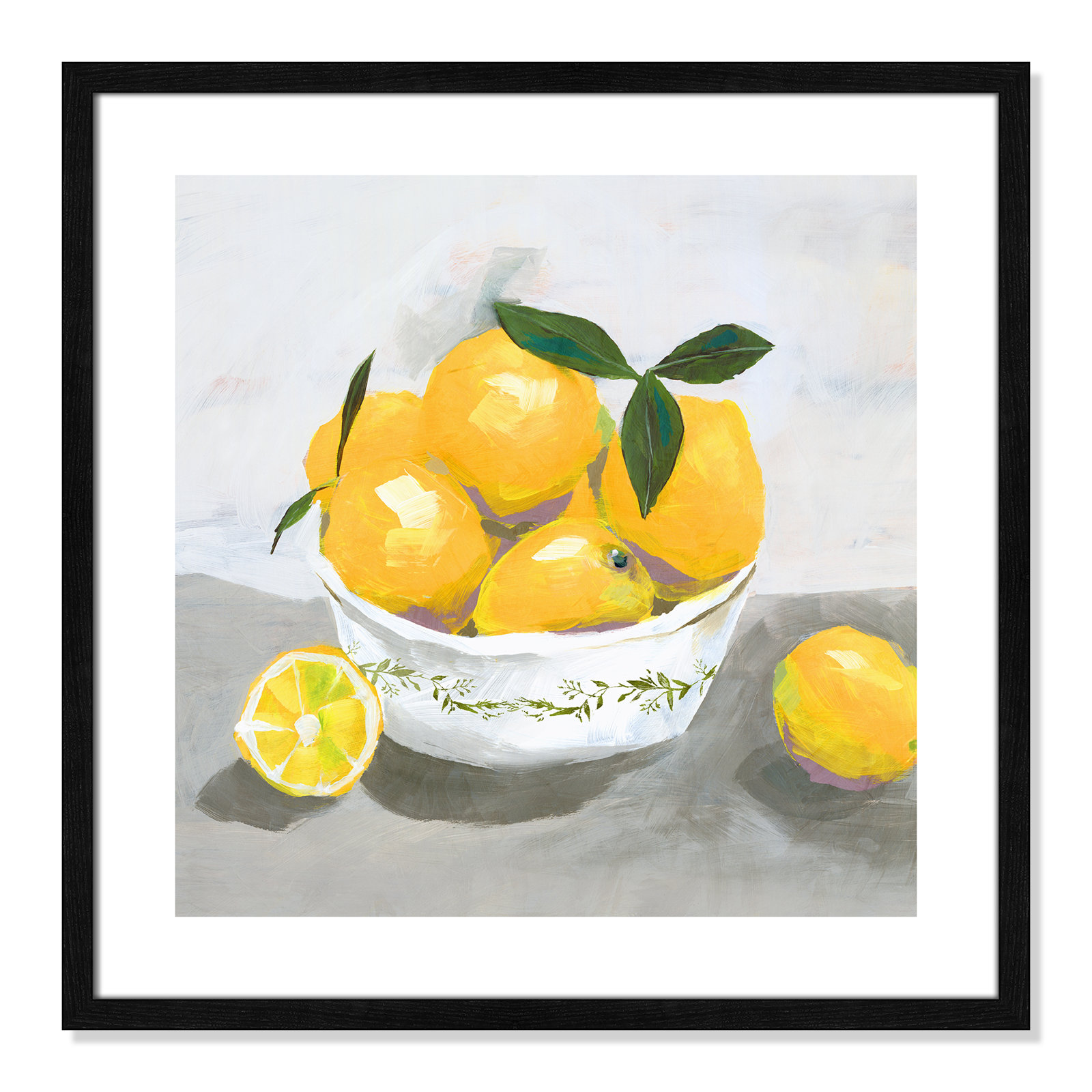 Hayons "Lemons" Painting by Isabelle Z, 24.75" H x 24.75" W x 0.75" D, Black Wood Framed Paper