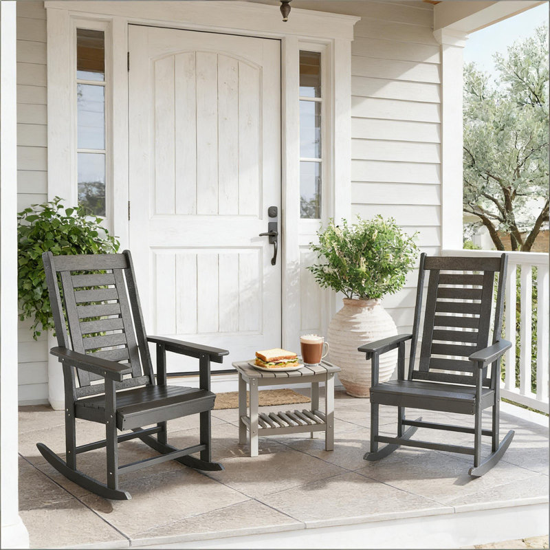 2 chaises berçantes d'extérieur à haut dossier 2 pièces, Gris