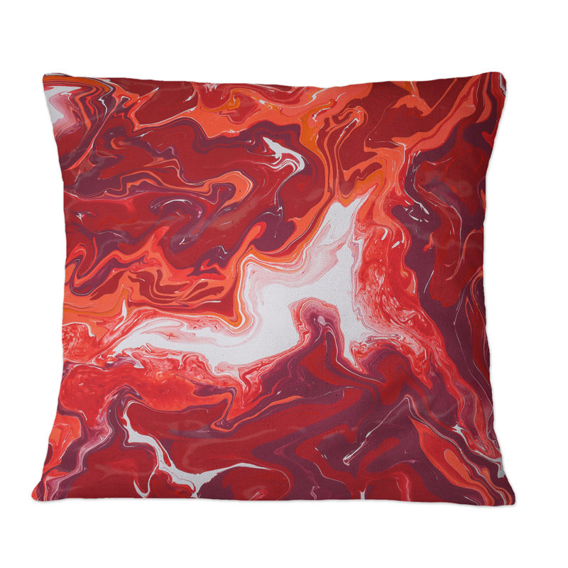 Red and White Marble Ripples - Coussin décoratif imprimé moderne, 16 po x 16 po
