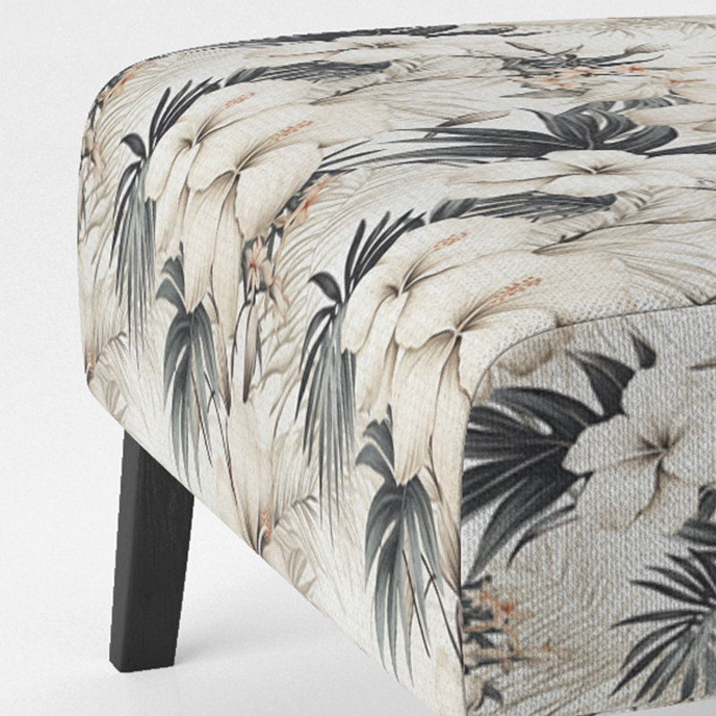 Neutral Zen Tropical Pattern - Upholstered Coastal Slipper Chair, White Accent Chair, Neutral Zen Tropical Pattern II