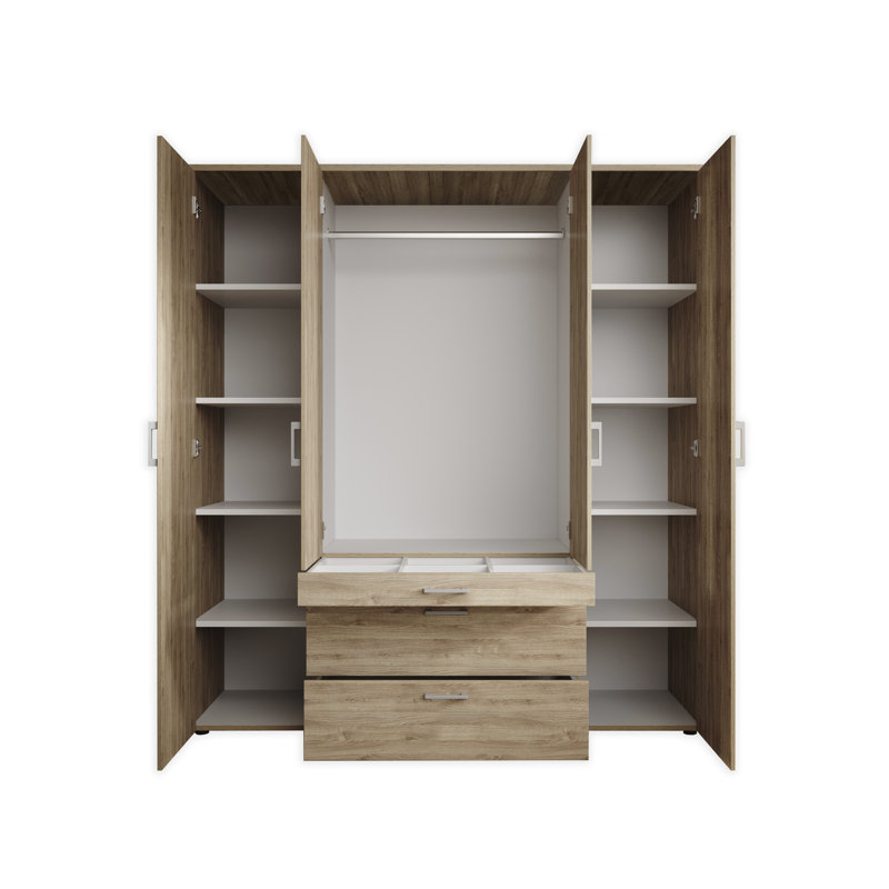 Vesala 4 Door Manufactured Wood Wardrobe, Oak Mauvella
